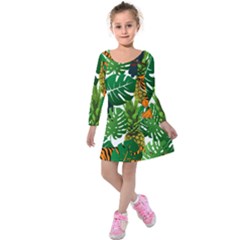 Tropical Pelican Tiger Jungle Kids  Long Sleeve Velvet Dress by snowwhitegirl