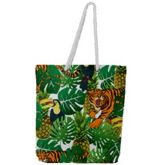 Tropical Pelican Tiger Jungle Full Print Rope Handle Tote (large) by snowwhitegirl