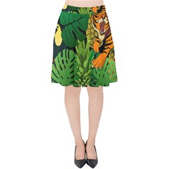 Tropical Pelican Tiger Jungle Black Velvet High Waist Skirt by snowwhitegirl