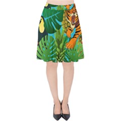 Tropical Pelican Tiger Jungle Blue Velvet High Waist Skirt by snowwhitegirl