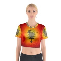 Wonderful Heart With Butterflies And Floral Elements Cotton Crop Top by FantasyWorld7