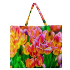 Blushing Tulip Flowers Zipper Large Tote Bag by FunnyCow