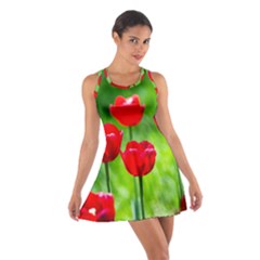 Red Tulip Flowers, Sunny Day Cotton Racerback Dress by FunnyCow