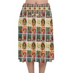 Victorian Fruit Labels Velvet Flared Midi Skirt by snowwhitegirl