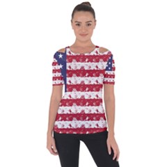 Usa Flag Halloween Holiday Nightmare Stripes Shoulder Cut Out Short Sleeve Top by PodArtist