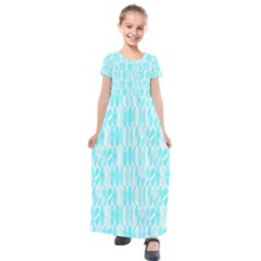 Aqua Blue Colored Waikiki Surfboards  Kids  Short Sleeve Maxi Dress by PodArtist