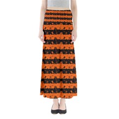 Orange And Black Spooky Halloween Nightmare Stripes Full Length Maxi Skirt by PodArtist