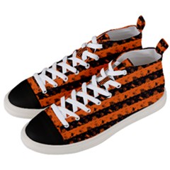 Orange And Black Spooky Halloween Nightmare Stripes Men s Mid-top Canvas Sneakers by PodArtist