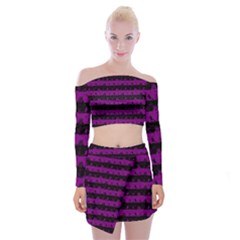 Zombie Purple And Black Halloween Nightmare Stripes  Off Shoulder Top With Mini Skirt Set by PodArtist