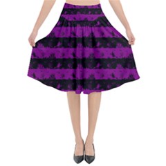 Zombie Purple And Black Halloween Nightmare Stripes  Flared Midi Skirt by PodArtist