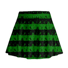 Alien Green And Black Halloween Nightmare Stripes  Mini Flare Skirt by PodArtist