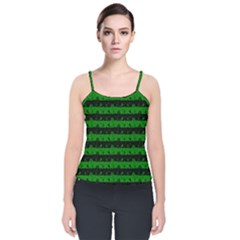 Alien Green And Black Halloween Nightmare Stripes  Velvet Spaghetti Strap Top by PodArtist