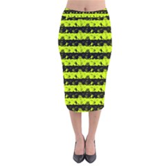 Slime Green And Black Halloween Nightmare Stripes  Velvet Midi Pencil Skirt by PodArtist