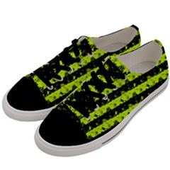 Slime Green And Black Halloween Nightmare Stripes  Men s Low Top Canvas Sneakers by PodArtist