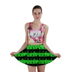 Monster Green And Black Halloween Nightmare Stripes  Mini Skirt by PodArtist