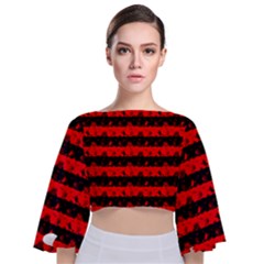 Red Devil And Black Halloween Nightmare Stripes  Tie Back Butterfly Sleeve Chiffon Top by PodArtist