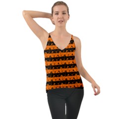 Dark Pumpkin Orange And Black Halloween Nightmare Stripes  Chiffon Cami by PodArtist