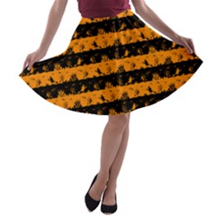 Pale Pumpkin Orange And Black Halloween Nightmare Stripes  A-line Skater Skirt by PodArtist