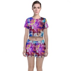 Blue Pink Watercolors                                              Crop Top And Shorts Co-ord Set by LalyLauraFLM