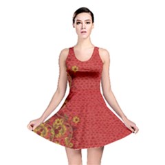 Red Flowers On Red Print Background By Flipstylez Designs Reversible Skater Dress by flipstylezfashionsLLC