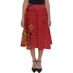 Red Flowers On Red Print Background By Flipstylez Designs Perfect Length Midi Skirt by flipstylezfashionsLLC