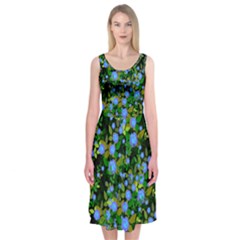 Blue Luminescent Roses Midi Sleeveless Dress by snowwhitegirl