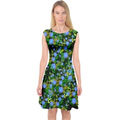 Blue Luminescent Roses Capsleeve Midi Dress by snowwhitegirl