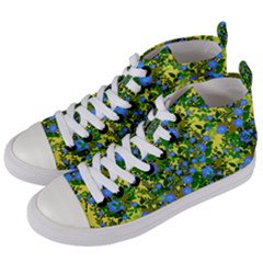 Blue Luminescent Roses Yellow Women s Mid-top Canvas Sneakers by snowwhitegirl