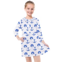 Vintage Face Anchor Blue Kids  Quarter Sleeve Shirt Dress by snowwhitegirl