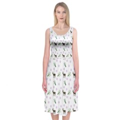 White Deer Pattern Midi Sleeveless Dress by snowwhitegirl