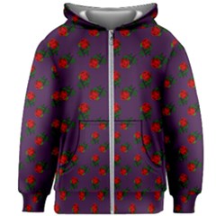 Red Roses Purple Kids Zipper Hoodie Without Drawstring by snowwhitegirl