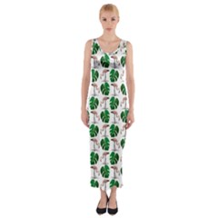 Flamingo Leaf Patttern Fitted Maxi Dress by snowwhitegirl