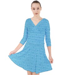 Retro Blue Pattern Quarter Sleeve Front Wrap Dress by snowwhitegirl