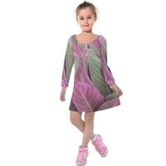 Pink Leaves Kids  Long Sleeve Velvet Dress by snowwhitegirl