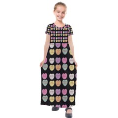 Valentine Hearts Black Kids  Short Sleeve Maxi Dress by snowwhitegirl