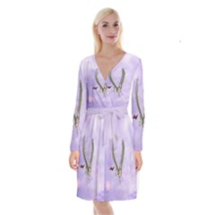 Cute Little Pegasus With Butterflies Long Sleeve Velvet Front Wrap Dress by FantasyWorld7