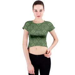 Damask Green Crew Neck Crop Top by vintage2030