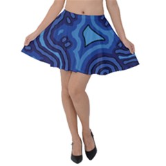 Aboriginal Art - Blue Campsites Velvet Skater Skirt by hogartharts