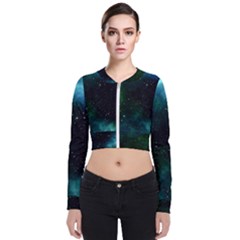 Galaxy Sky Blue Green Zip Up Bomber Jacket by snowwhitegirl