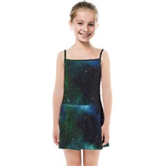 Galaxy Sky Blue Green Kids Summer Sun Dress by snowwhitegirl