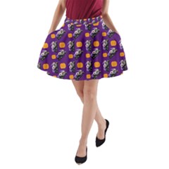 Halloween Skeleton Pumpkin Pattern Purple A-line Pocket Skirt by snowwhitegirl