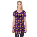 Halloween Skeleton Pumpkin Pattern Purple Short Sleeve Tunic  View1