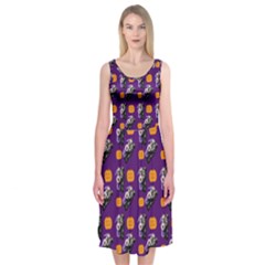 Halloween Skeleton Pumpkin Pattern Purple Midi Sleeveless Dress by snowwhitegirl