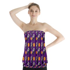 Halloween Skeleton Pumpkin Pattern Purple Strapless Top by snowwhitegirl