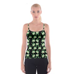 Green Alien Monster Pattern Black Spaghetti Strap Top by snowwhitegirl