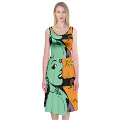 Zombie Retro Girl Black Midi Sleeveless Dress by snowwhitegirl