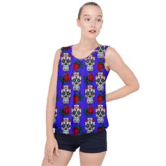 Skull Pattern Blue Bubble Hem Chiffon Tank Top by snowwhitegirl