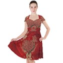 Wonderful Decorative Heart In Gold And Red Cap Sleeve Midi Dress View1