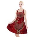 Wonderful Decorative Heart In Gold And Red Halter Party Swing Dress  View1