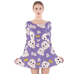 Cute Kawaii Popcorn Pattern Long Sleeve Velvet Skater Dress by Valentinaart